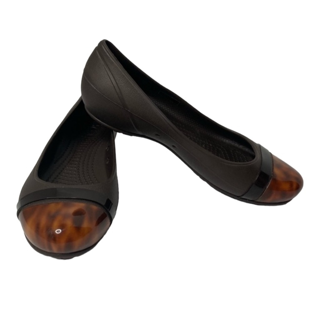 CROCS Womens Brown Animal Print Cap Toe Tortoise Ballet Flats Slip On Shoes, 8W